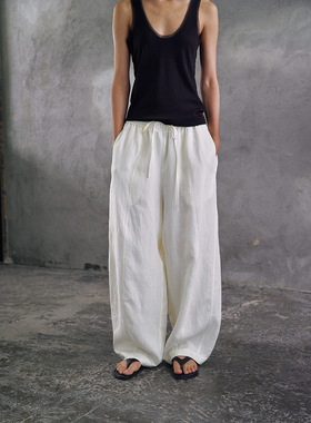 新品开售天丝亚麻阔腿休闲裤日式长裤M60726