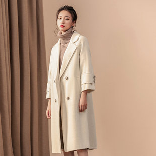 2019新品阿尔巴卡大衣女双面羊绒纯色外套羊毛毛呢中长款复古修身