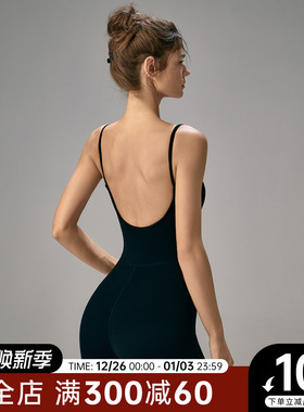 Choc女孩裸感美背连体瑜伽服女修身显瘦舞蹈服带胸垫欧美健身服夏