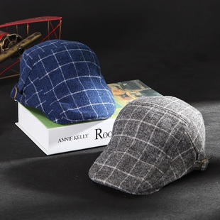 秋冬儿童帽亲子新款宝宝英伦风毛呢鸭舌帽潮男童贝雷帽格子前进帽