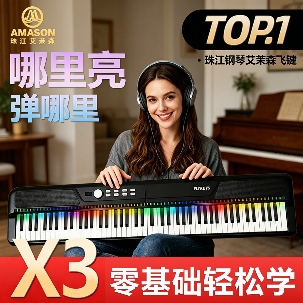 珠江艾茉森X3自动挡弹唱折叠钢琴初学者家用电子琴88键智能电钢琴