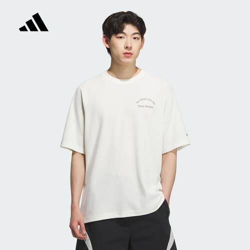 adidas阿迪达斯短袖男2025夏季华夫格宽松休闲运动透气T恤 KF0130