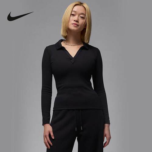 耐克女子长袖24冬季新款Jordan翻领修身V领POLO套头衫FV7192-010