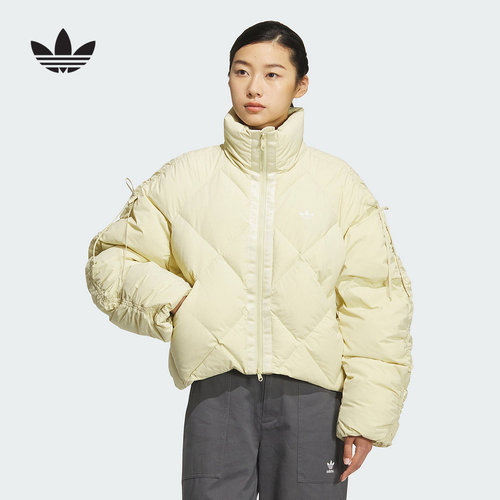 阿迪达斯三叶草羽绒服女2025冬季蝴蝶结面包服外套KC2612 KC2613