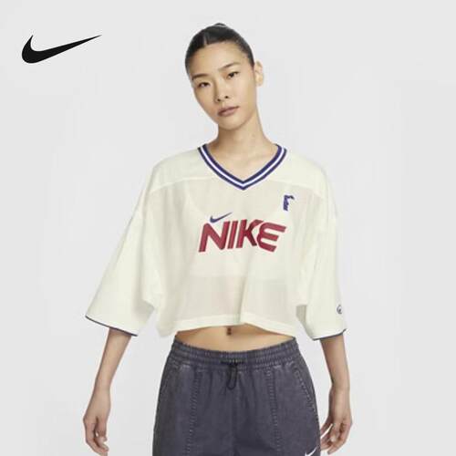 Nike耐克运动短袖女子2024新款休闲宽松短款透气T恤HF6288-133