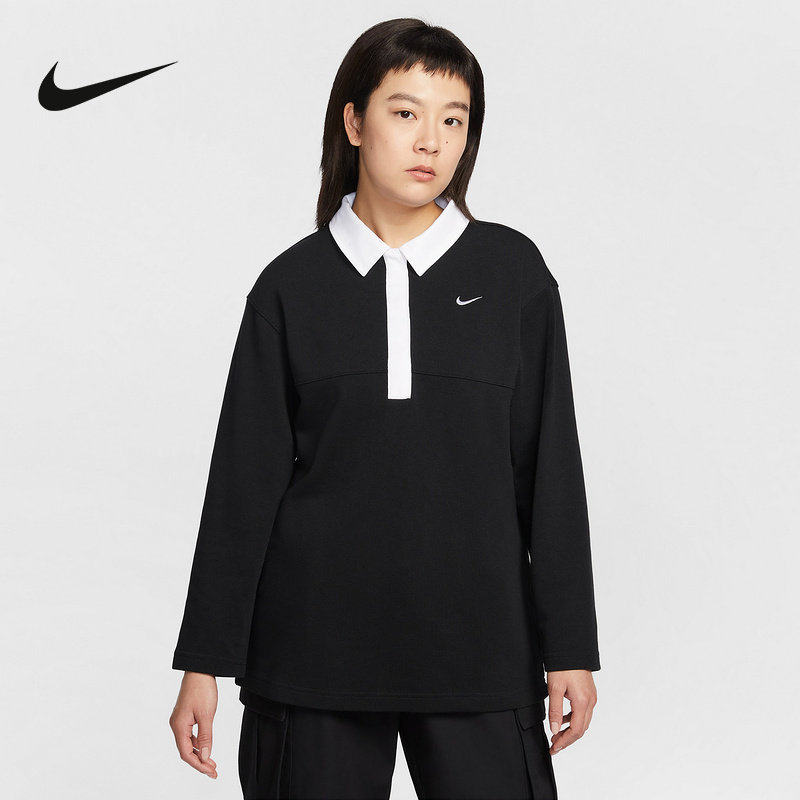 Nike耐克长袖T恤女士2026春季运动休闲宽松翻领套头衫IF0358-010