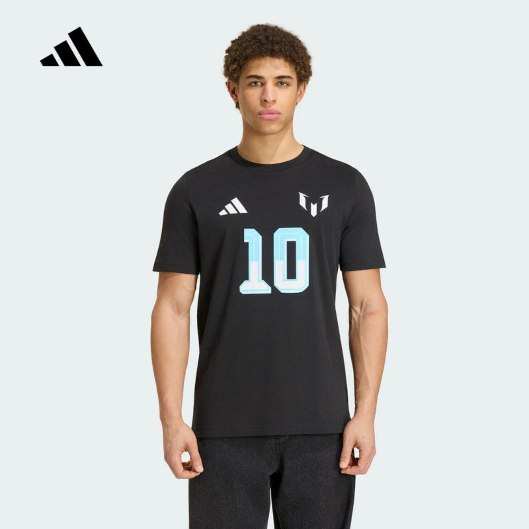 adidas阿迪达斯短袖男装2026秋季梅西足球运动透气印花T恤 KS2539