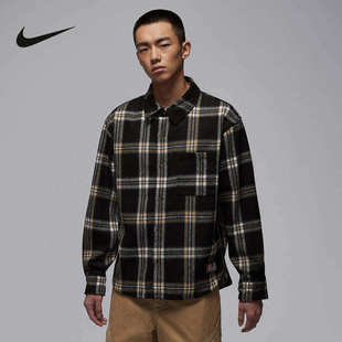 NIKE耐克男子2026春季新款Jordan长袖翻领格子休闲衬衫IB1904-010