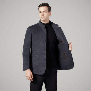 专柜2025秋冬男士双面羊绒大衣短款中年爸爸休闲立领羊毛呢子外套