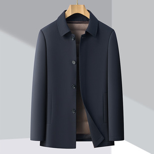 行政冬加厚翻领中老年扣子风衣外套男装可拆卸羽绒内胆中长款大衣