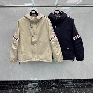 百搭 时尚 工厂直营TB秋冬款 双肩织带连帽夹棉外套男女同款