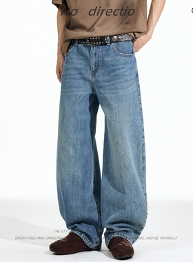 NO directio复古vintage水洗牛仔裤男款美式宽松微弯刀裤休闲长裤