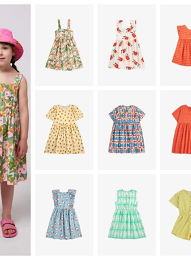 BC2025SS欧美儿童春夏纯棉印花吊带连衣裙女宝宝连体短袖背心裙