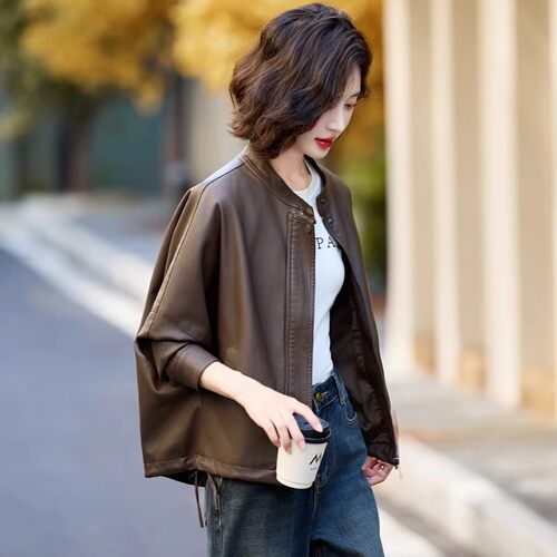 美拉德皮衣外套女春秋2026新款短款宽松休闲复古PU皮机车夹克上衣