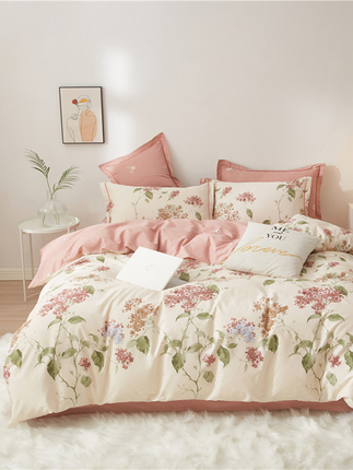 2025 New Style Fresh and Simple 100% Cotton Four-Piece Set Twill Pure Cotton Fitted Sheet Bed Sheet Pastoral Spring and Autumn Bedding 4