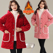 韩版 保暖棉衣连帽加绒加厚时尚 居家服工作服外套罩衣女 新款 冬季