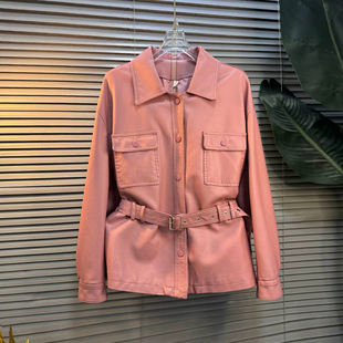 胖妹妹翻领腰带皮外套2026早春新款大码女装欧洲站洋气设计感上衣