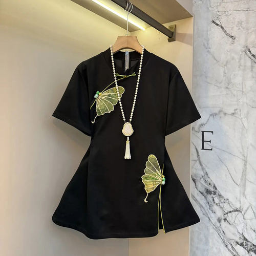 胖妹妹立领盘扣短袖复古上衣