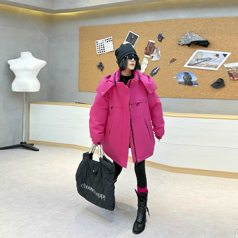 加肥连帽拉链长袖冲锋衣棉服