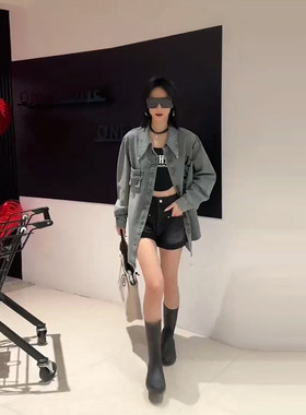 翻领长袖开衫牛仔上衣