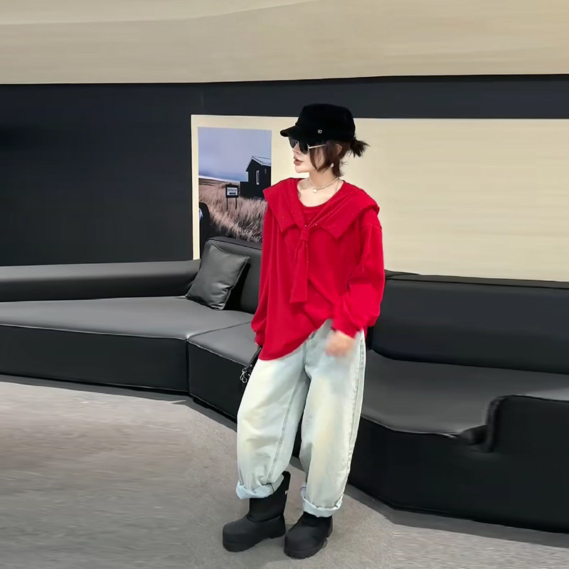 大码女装披肩系带领长袖上衣胖MM宽松遮肚子韩版简约百搭休闲卫衣,女装/女士精品,大码内搭,淘宝优惠券,粉丝福利购,淘宝优惠卷