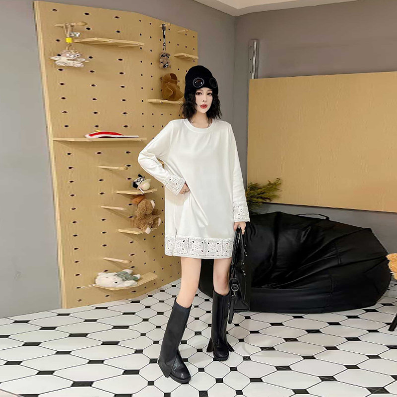 大码女装拼接蕾丝底摆长袖大衫胖妹妹宽松遮肚子韩版百搭减龄上衣,女装/女士精品,大码内搭,淘宝优惠券,粉丝福利购,淘宝优惠卷