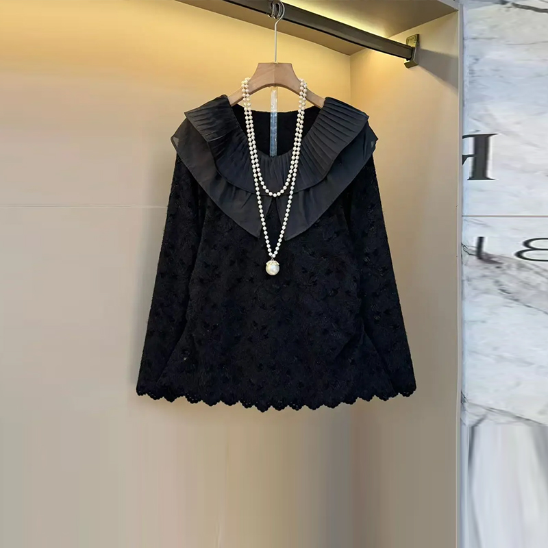 娃娃领长袖蕾丝花小衫