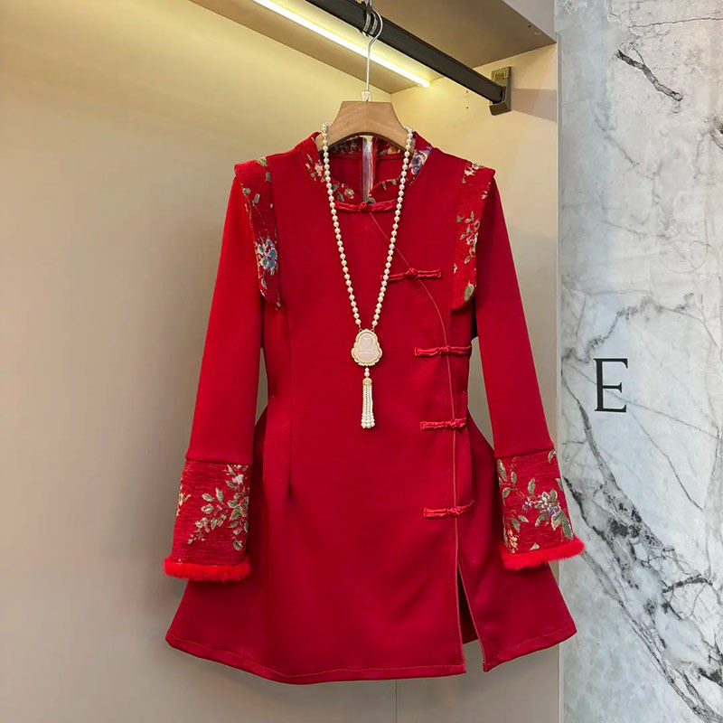 加肥立领盘扣花朵袖口旗袍裙胖妹妹气质时尚复古风洋气显瘦连衣裙,女装/女士精品,大码连衣裙,淘宝优惠券,粉丝福利购,淘宝优惠卷