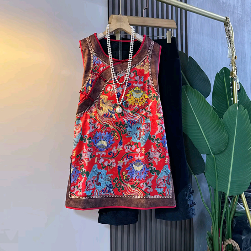 盘扣裤脚裤子盘扣花朵加绒马甲