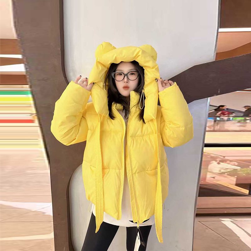 胖妹妹连帽立领糖果色面包棉服