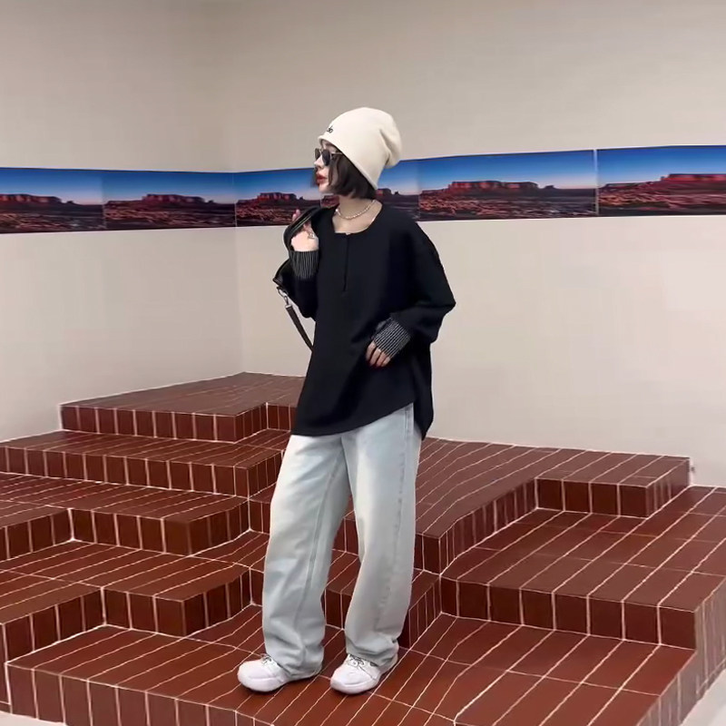 大码女装纽扣领长袖上衣胖妹妹韩版宽松遮肚子简约百搭休闲T恤衫,女装/女士精品,大码内搭,淘宝优惠券,粉丝福利购,淘宝优惠卷