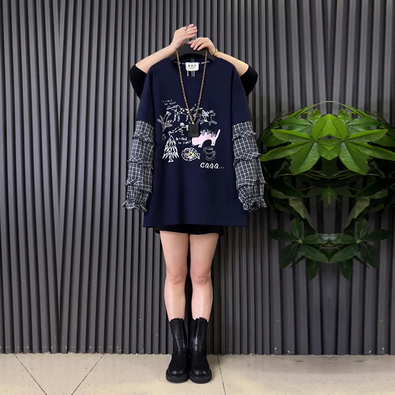 加肥女拼格子长袖假两件上衣胖妹妹宽松遮肚子大码女装学院风卫衣,女装/女士精品,大码内搭,淘宝优惠券,粉丝福利购,淘宝优惠卷