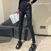 显瘦休闲百搭洋气直筒长裤 大码 胖MM时尚 修身 女装 松紧腰亮丝加绒裤