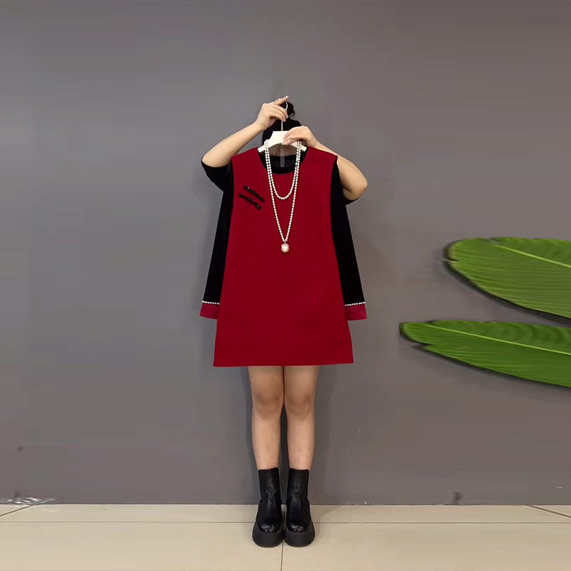 加大码女装拼色袖口小衫胖妹妹中长款宽松遮肚子圆领侧盘扣马甲裙,女装/女士精品,大码内搭,淘宝优惠券,粉丝福利购,淘宝优惠卷