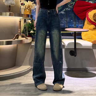 子 胖妹妹黑色显瘦宽松遮胯百搭洋气裤 加肥女亮钻斜条窄版 阔腿长裤