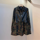 加肥胖MM翻领拼皮假两件长袖 气质轻熟风显瘦百搭小衫 上衣大码 女装