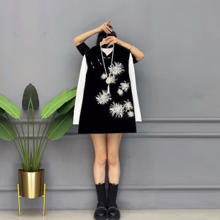 女装 胖MM加肥长袖 气质大码 法式 设计感立领钉珠亮钻花马甲 打底小衫