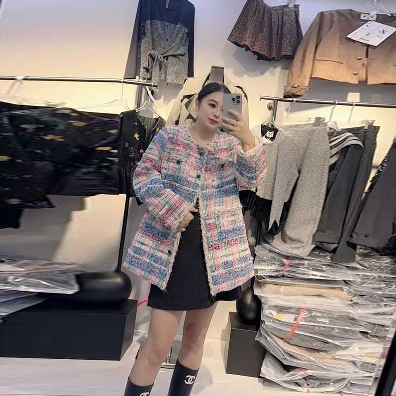 大码女装彩色小香风棉服外套