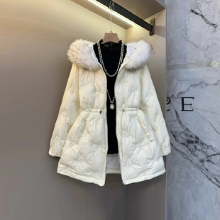 女装 韩版 连帽毛边长袖 款 简约保暖宽松外套 收腰棉服胖妹妹冬季 大码