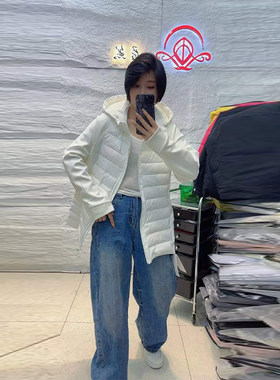 胖妹妹连帽中长款轻薄棉服