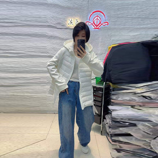 开衫 女装 拉链百搭简约休闲外套 轻薄棉服加肥大码 胖妹妹连帽中长款