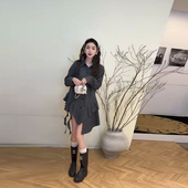 胖妹妹欧洲站小众设计气质洋气上衣 不规则底摆翻领衬衫 加大码 女装