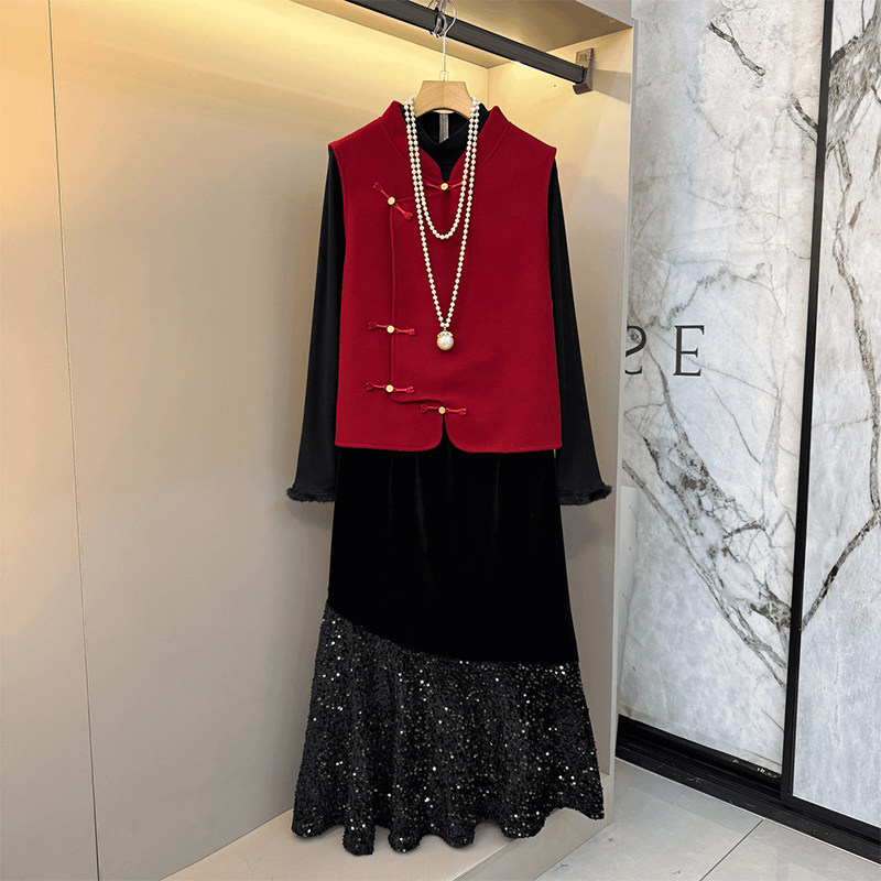 大码女装立领盘扣马甲毛毛袖口小衫胖MM气质轻熟风丝绒亮片半身裙,女装/女士精品,大码内搭,淘宝优惠券,粉丝福利购,淘宝优惠卷