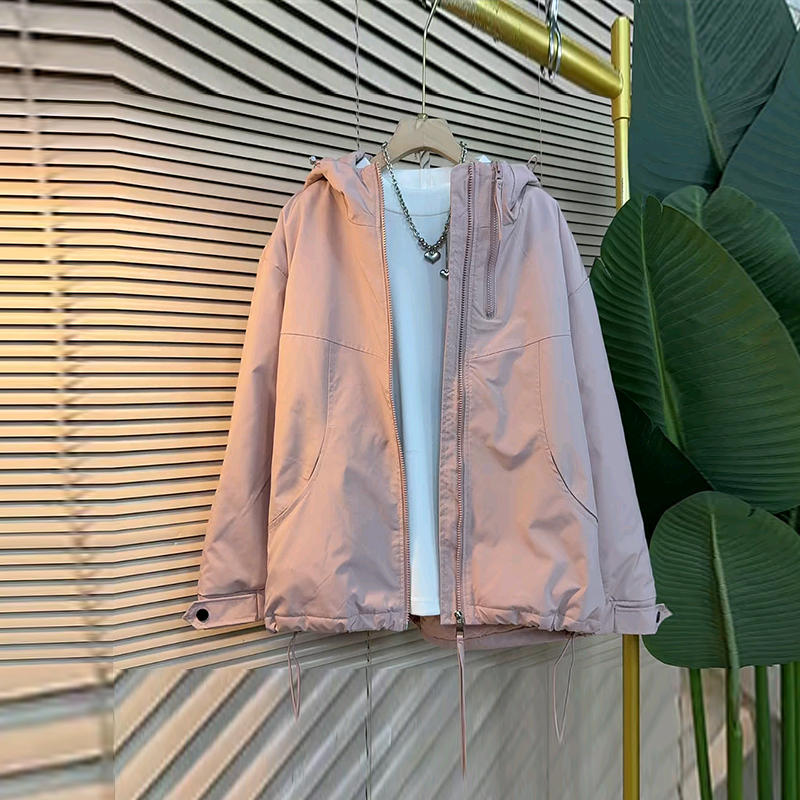 加肥连帽长袖净版棉服外套