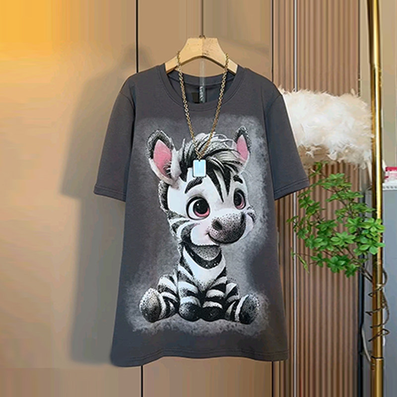 加大码女装卡通图案圆领短袖上衣胖妹妹韩版学院风减龄百搭T恤衫,女装/女士精品,大码内搭,淘宝优惠券,粉丝福利购,淘宝优惠卷