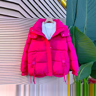 款 纯色简约冬季 百搭面包服 女装 胖妹妹连帽底抽绳棉服外套加肥大码