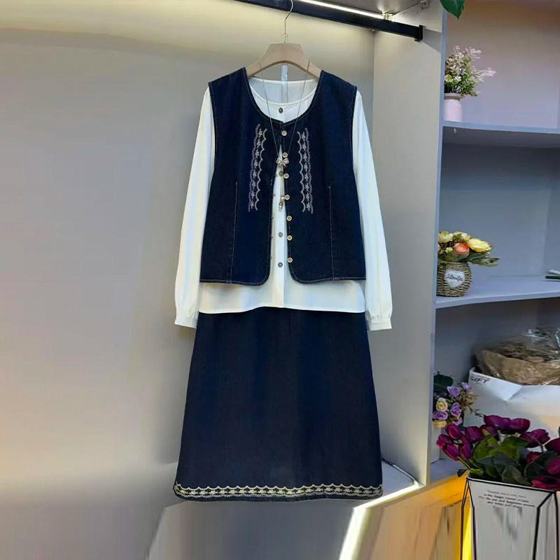 加大码女装长袖打底衫胖妹妹圆领拼色边马甲半身裙韩版休闲两件套,女装/女士精品,大码套装,淘宝优惠券,粉丝福利购,淘宝优惠卷