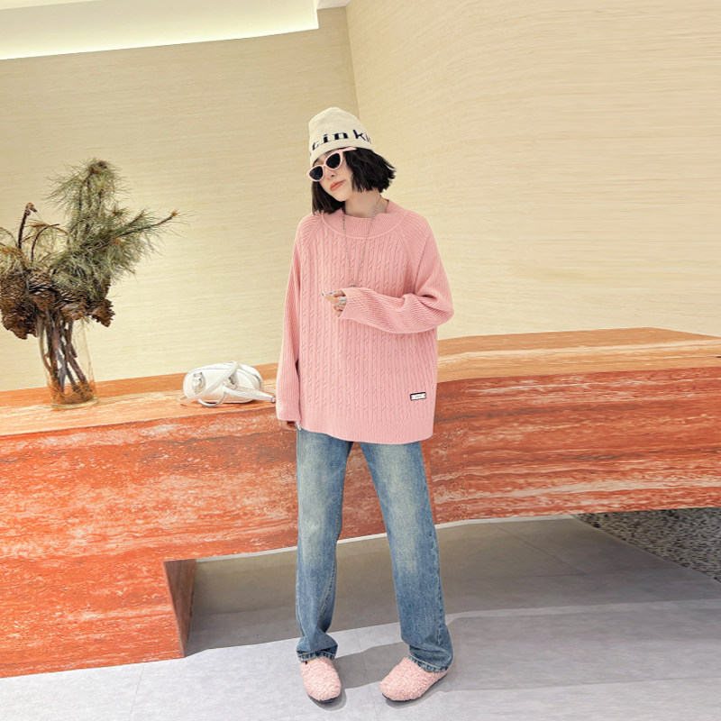 胖妹妹圆领麻花纹长袖针织衫纯色简约宽松遮肚子大码女装休闲上衣,女装/女士精品,大码内搭,淘宝优惠券,粉丝福利购,淘宝优惠卷