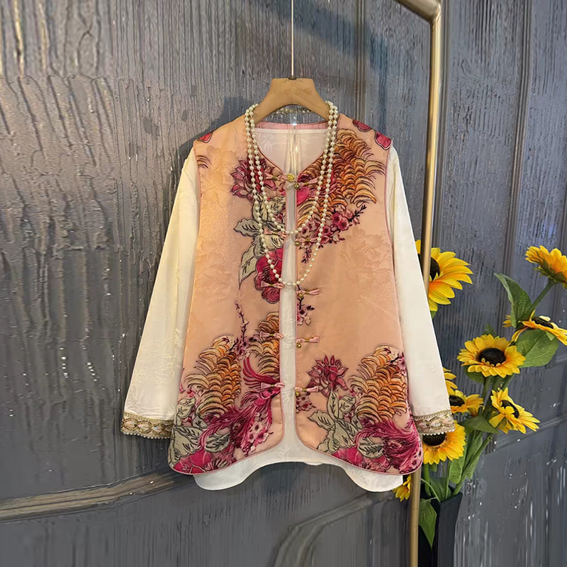 立领盘扣刺绣花朵国风马甲