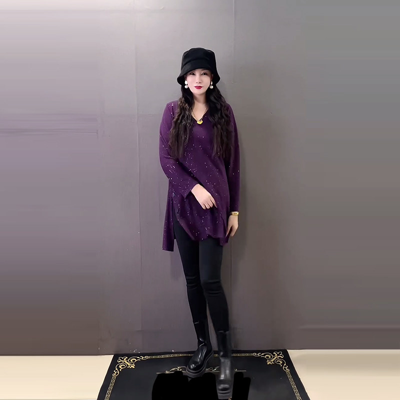 加肥女V领侧开叉长袖大衫宽松遮肚子胖妹妹简约百搭韩版休闲上衣,女装/女士精品,大码内搭,淘宝优惠券,粉丝福利购,淘宝优惠卷
